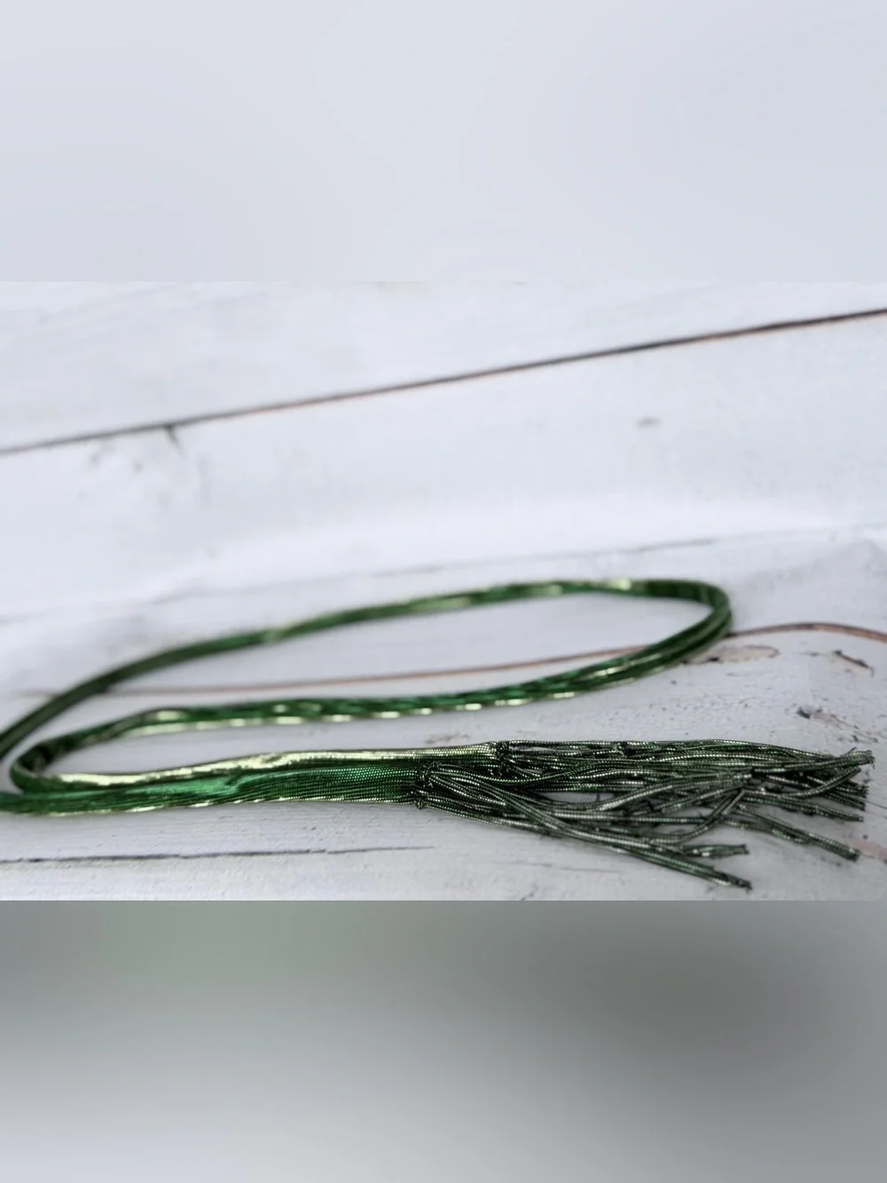 True Vintage Metallic Emerald Green Braided Lariat Rope Belt with Fringe Tassels